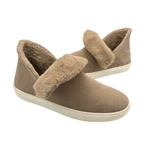 GB Gianni Bini Taupe Gray Suede Soft Faux Fur Fold Down Ankle Boots Sneakers